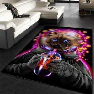 Astronaut Cat Bubble Tea Area Rug For Christmas Bedroom Floor Decor Home Decor