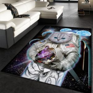 Astronaut Cat Explore Moon Area Rug Carpet Bedroom Family Gift US Decor