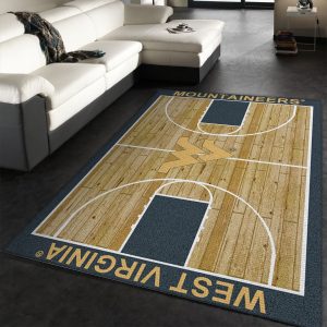 College Home Court West Virginia Basketball Team Logo Area Rug, Living Room Rug, Floor Decor Home Decor