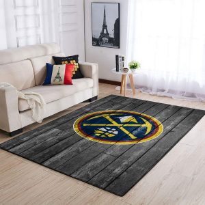Denver Nuggets Nba Team Logo Grey Wooden Style Nice Gift Home Decor Rectangle Area Rug