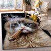 Disgruntle Cat With Cigar Area Rug Carpet Living room and bedroom Rug Home US Decor