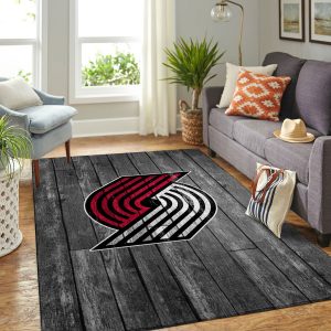 Portland Trailblazers Nba Team Logo Grey Wooden Style Nice Gift Home Decor Rectangle Area Rug