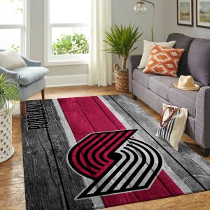 Portland Trailblazers Nba Team Logo Wooden Style Nice Gift Home Decor Rectangle Area Rug