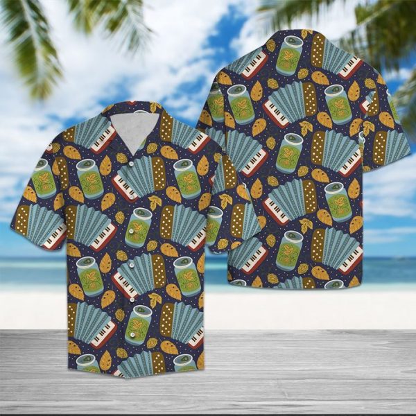 Accordion Beer Hawaiian Shirt Summer Button Up