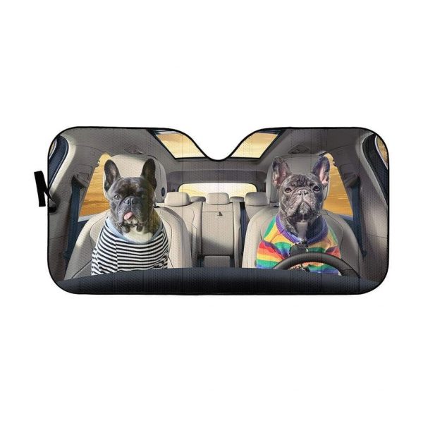 Adorable Bulldog Friend Couple Car Auto Sun Shade