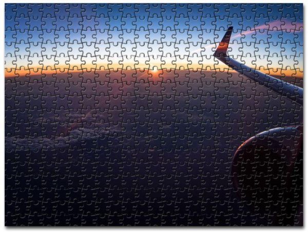 Aerial View Of White Clouds During Sunset Outside Airplane Jigsaw Puzzle Set