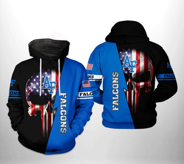 Air Force Falcons NCAA US Flag Skull 3D Printed Hoodie/Zipper Hoodie