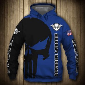 Aircraft Mechanic Punisher Skull US Flag Black Blue 3D Printed Hoodie/Zipper Hoodie