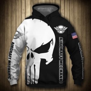 Aircraft Mechanic Punisher Skull US Flag Black White 3D Printed Hoodie/Zipper Hoodie