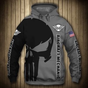 Aircraft Mechanic Punisher Skull US Flag Grey Black 3D Printed Hoodie/Zipper Hoodie
