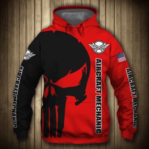 Aircraft Mechanic Punisher Skull US Flag Red Black 3D Printed Hoodie/Zipper Hoodie