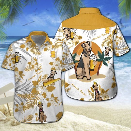 Airedale Terrier Beer Hawaiian Shirt Summer Button Up