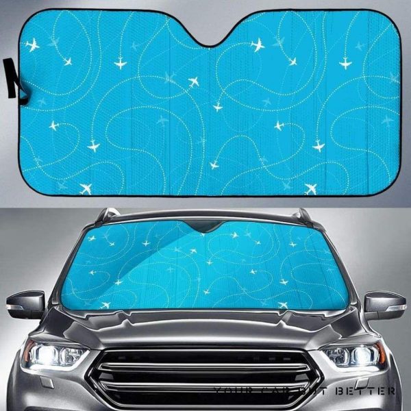 Airplane Destinations Blue Car Auto Sun Shade