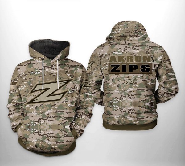 Akron Zips NCAA Camo Veteran 3D Printed Hoodie/Zipper Hoodie