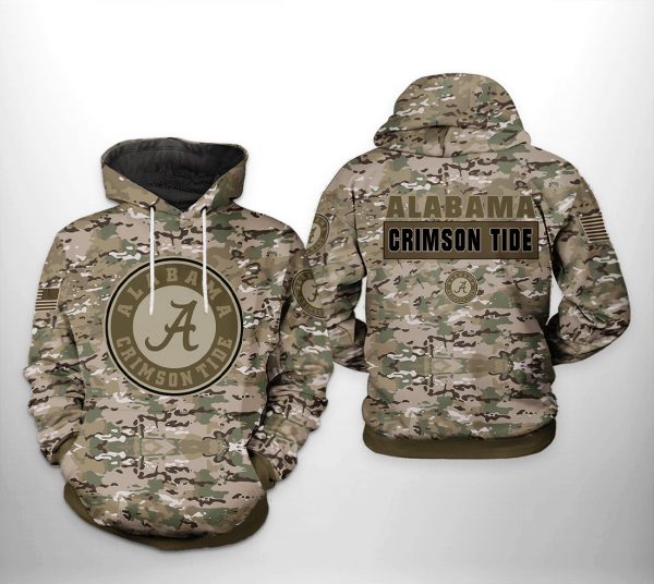 Alabama Crimson Tide NCAA Camo Veteran 3D Printed Hoodie/Zipper Hoodie