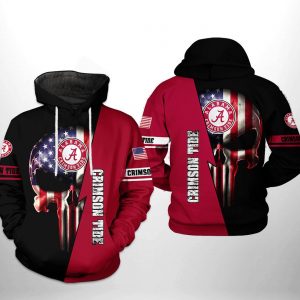 Alabama Crimson Tide NCAA US Flag Skull 3D Printed Hoodie/Zipper Hoodie