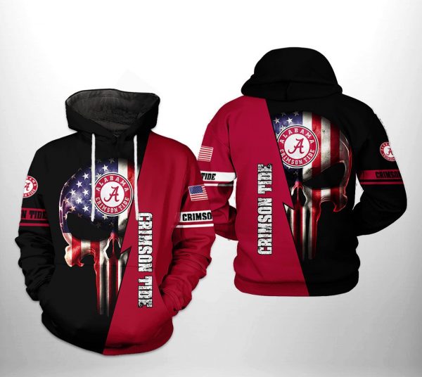 Alabama Crimson Tide NCAA US Flag Skull 3D Printed Hoodie/Zipper Hoodie