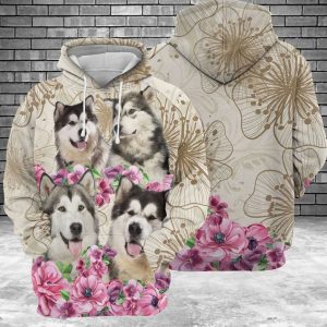 Alaskan Malamute Flower 3D Printed Hoodie/Zipper Hoodie