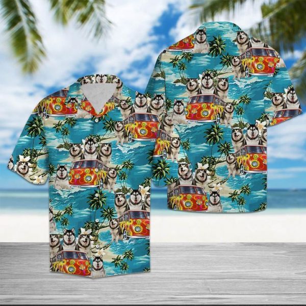 Alaskan Malamute Hippie Summer Hawaiian Shirt Summer Button Up