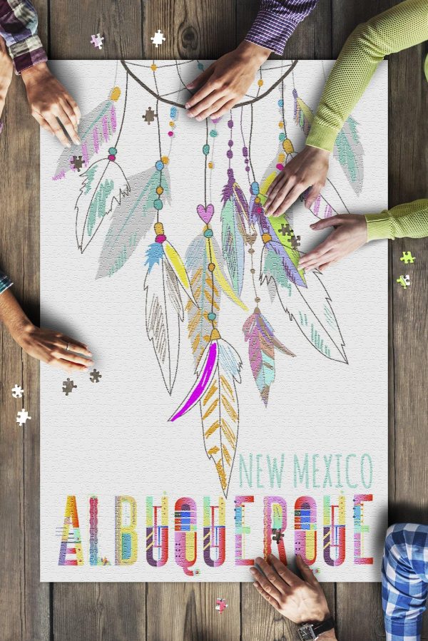 Albuquerque, New Mexico Colorful Feathers Dreamcatcher Jigsaw Puzzle Set