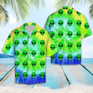 Alien Tiedye Hawaiian Shirt Summer Button Up