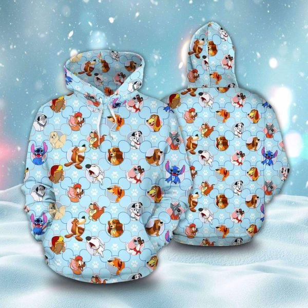 All Disney Dogs Pattern Blue 3D Printed Hoodie/Zipper Hoodie