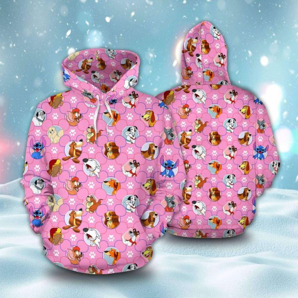 All Disney Dogs Pattern Pink 3D Printed Hoodie/Zipper Hoodie