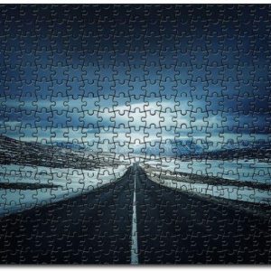 Alone Road Snow Cold Open Sky Mountains Jigsaw Puzzle Set