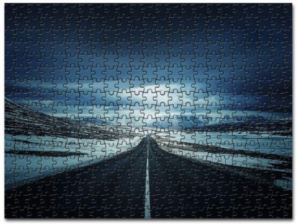 Alone Road Snow Cold Open Sky Mountains Jigsaw Puzzle Set