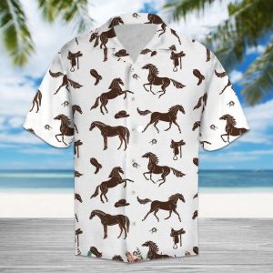 Amazing Brown Horses And Cowboy Western Equipment Hawaiian Shirt Summer Button Up