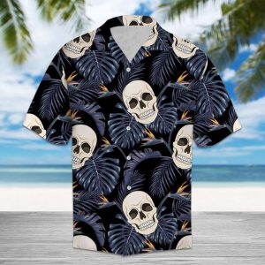 Amazing Skull And Tropical Leaves Hawaiian Shirt Summer Button Up
