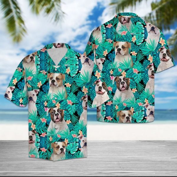American Bulldog Tropical Hawaiian Shirt Summer Button Up