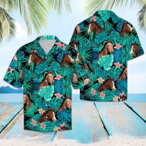 American Quarter Horse Green Tropical Hawaiian Shirt Summer Button Up