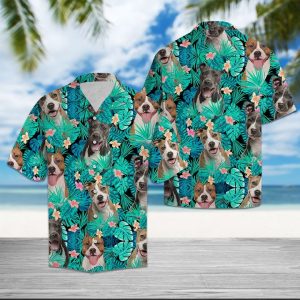 American Staffordshire Terrier Tropical Hawaiian Shirt Summer Button Up