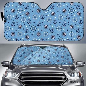 Anchors Rudder Compass Star Nautical Pattern Car Auto Sun Shade