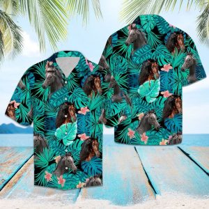 Andalusian Horse Green Tropical Hawaiian Shirt Summer Button Up