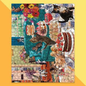 Animal Cat Teatime, Painting Jigsaw Puzzle Set