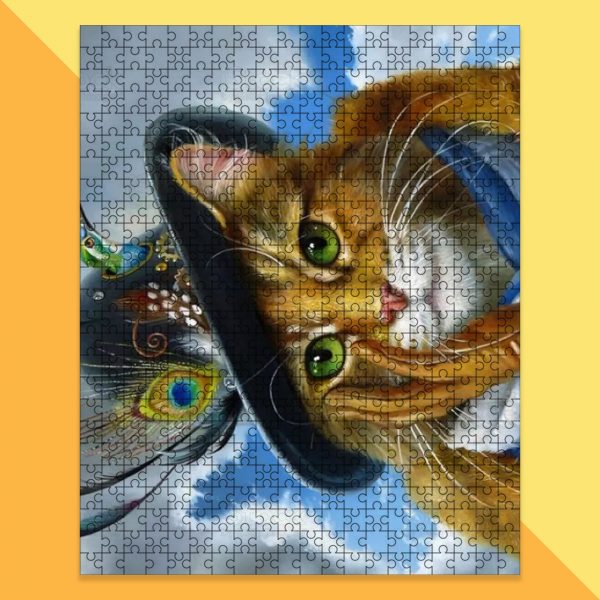 Animal Cat Wears Hat, Painting Jigsaw Puzzle Set