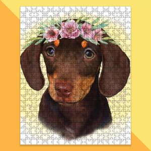 Animal Dachshund With Flowers, Painting Jigsaw Puzzle Set