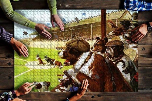 Animal Dogs At Baseball Game Jigsaw Puzzle Set