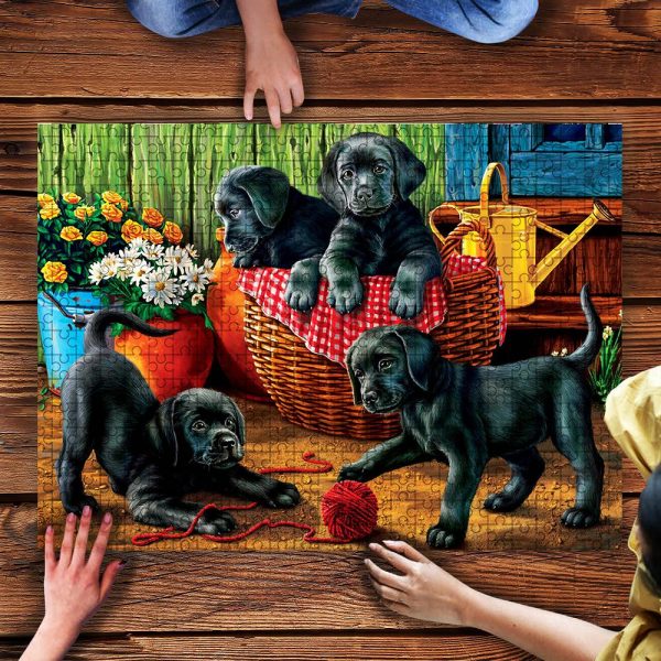 Animal Dogs, Black Puppies Jigsaw Puzzle Set