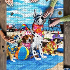 Animal Dogs On Beach Jigsaw Puzzle Set