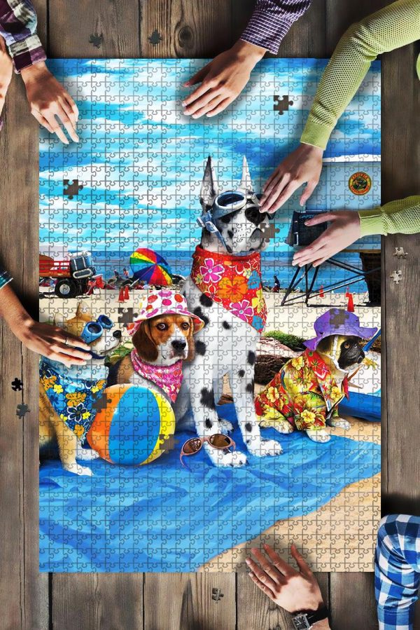 Animal Dogs On Beach Jigsaw Puzzle Set