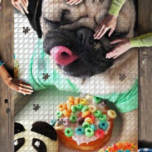 Animal Dogs, Pug With Donut Jigsaw Puzzle Set