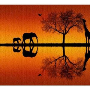 Animal Elephant And Giraffe At Sunset Jigsaw Puzzle Set