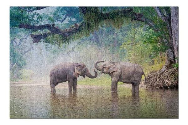 Animal Elephants In A Forest Jigsaw Puzzle Set