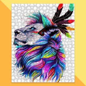 Animal Lion With Feather, Colorful Painting Jigsaw Puzzle Set
