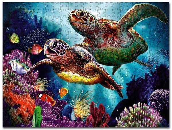 Animal Sea Turtle And Colorful Coral Jigsaw Puzzle Set