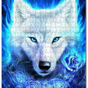 Animal Wolf Blue Rose Jigsaw Puzzle Set