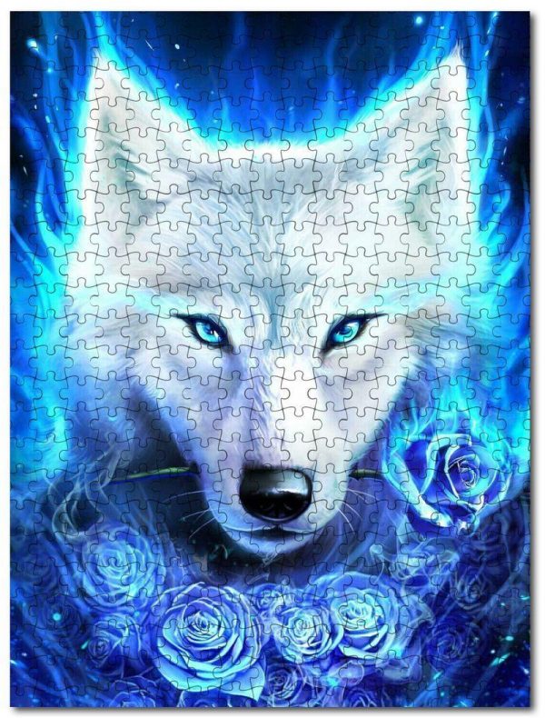 Animal Wolf Blue Rose Jigsaw Puzzle Set